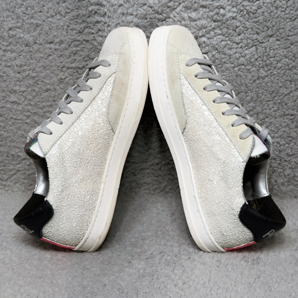 P448 John Glitter Womens Size 6 Low Top Sneakers Shoes Glitter Pearl Leather - Picture 6 of 10